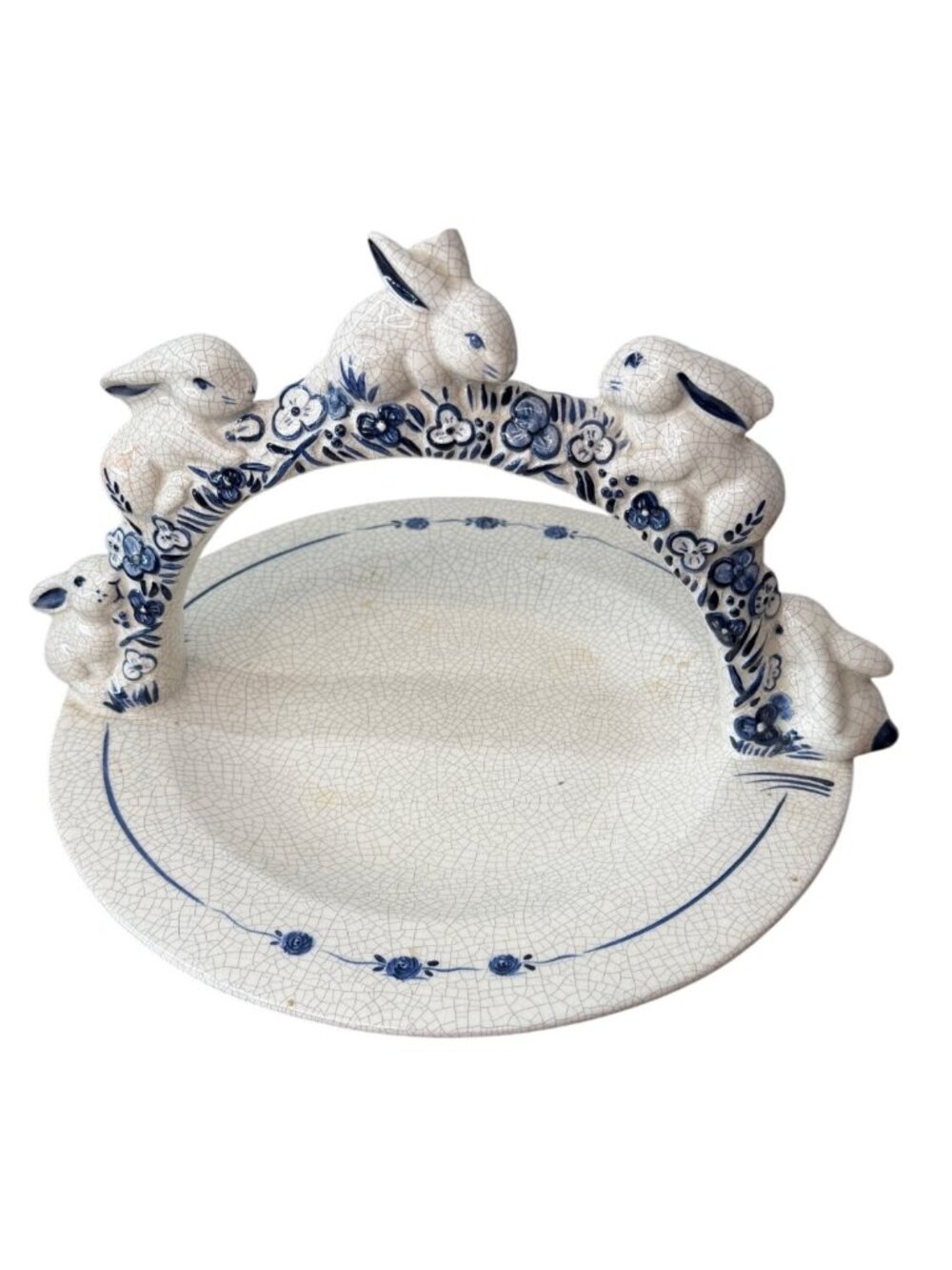 Vintage The Potting Shed Dedham Rabbit Handled Serving Tray Plate MC29 - Blue &